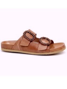 Antenora brown Leather Sandals size 39 or 9 slides handmade Italy buckles NEW
